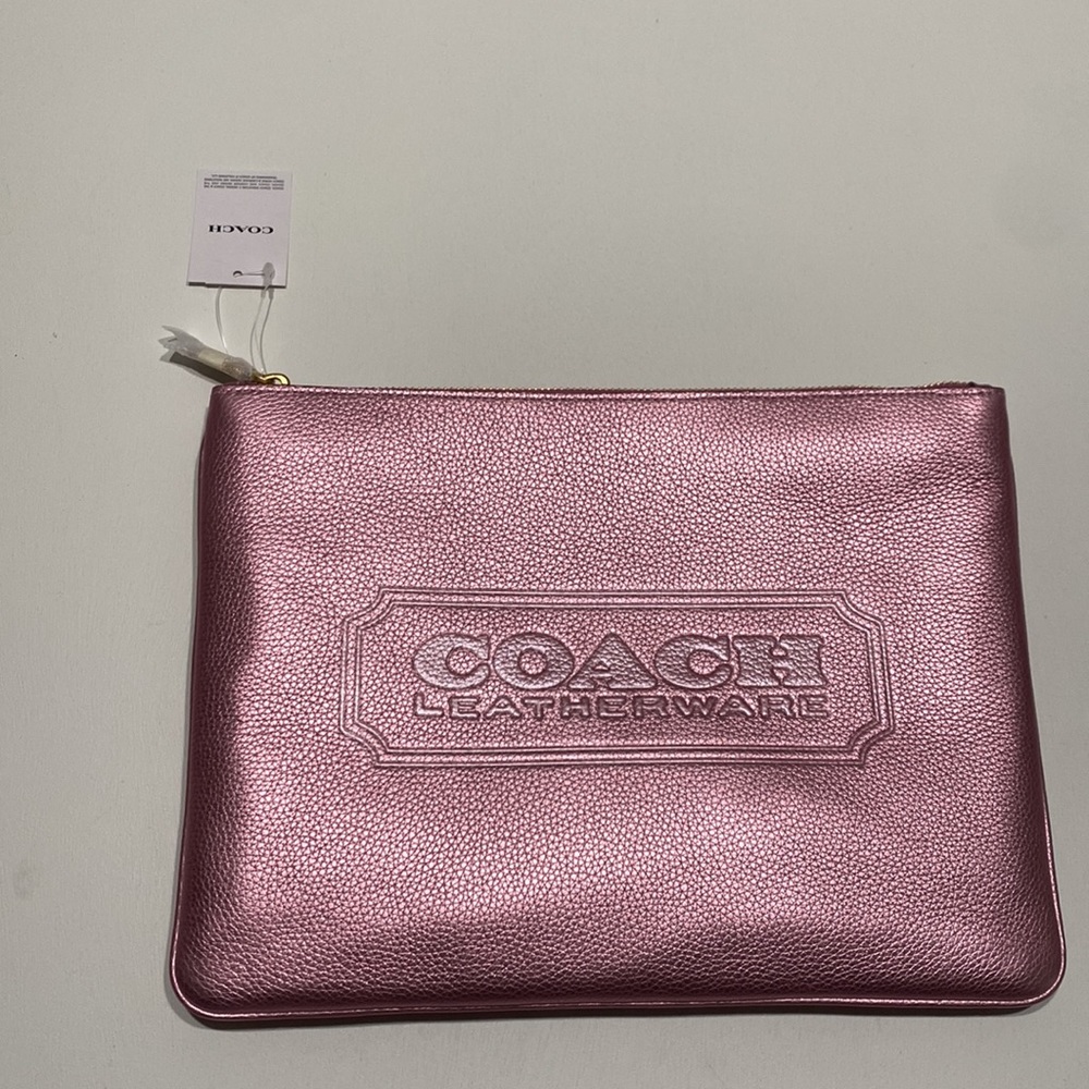 Coach Large Metallic Barbie Pink Tech Pouch NWT Zipper Purse Ipad Phone tablet - Picture 3 of 7